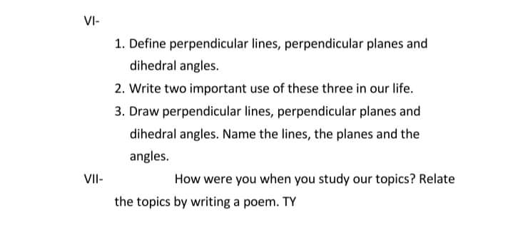 Help me answer VI- 1. Define perpendicular lines,
