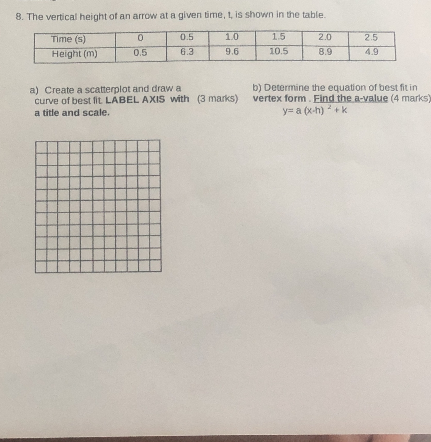 Please answer 8. The vertical height of an arrow