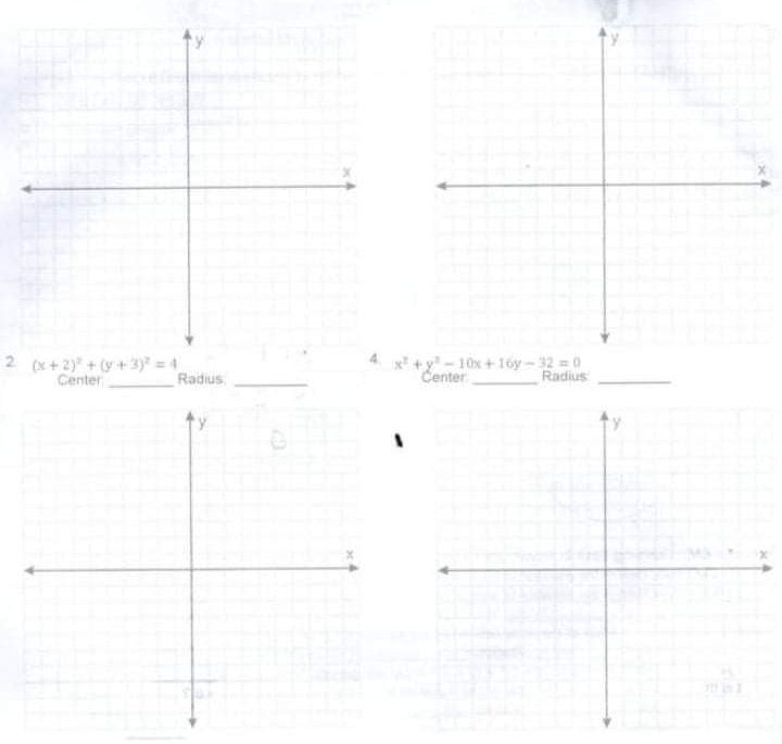 Identify the center and radius of each Equations.