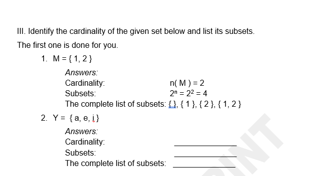 Ill. Identify the cardinality of the given set