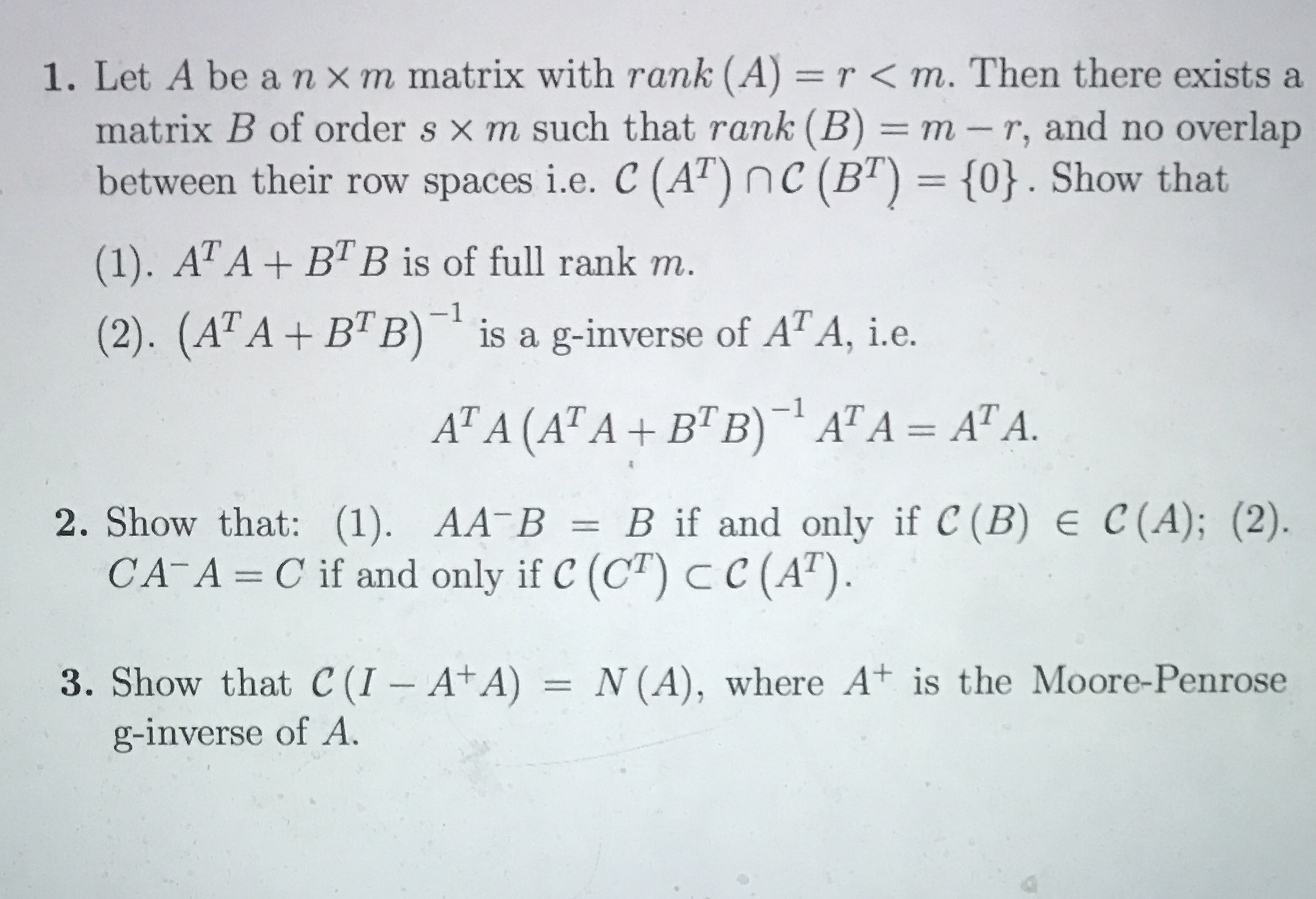 Please help with these questions 1. Let A be a n