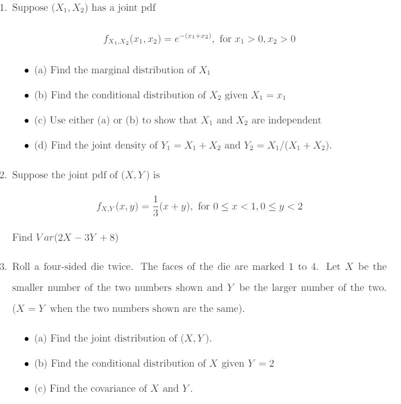 1. Suppose (X1,Xg) has a joint pdf fr..x2[r1,rg)