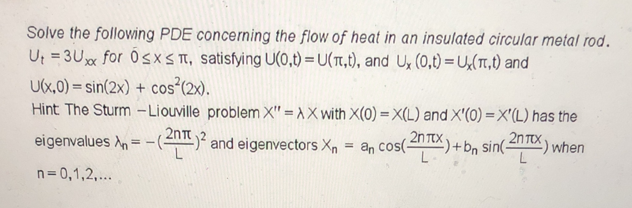 Solve the following PDE concerning the flow of