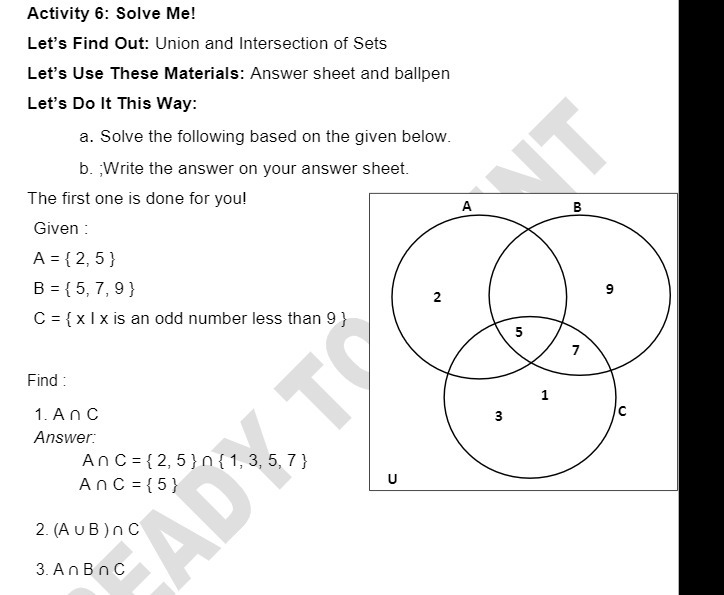 Activity 6: Solve Me! Let's Find Out: Union