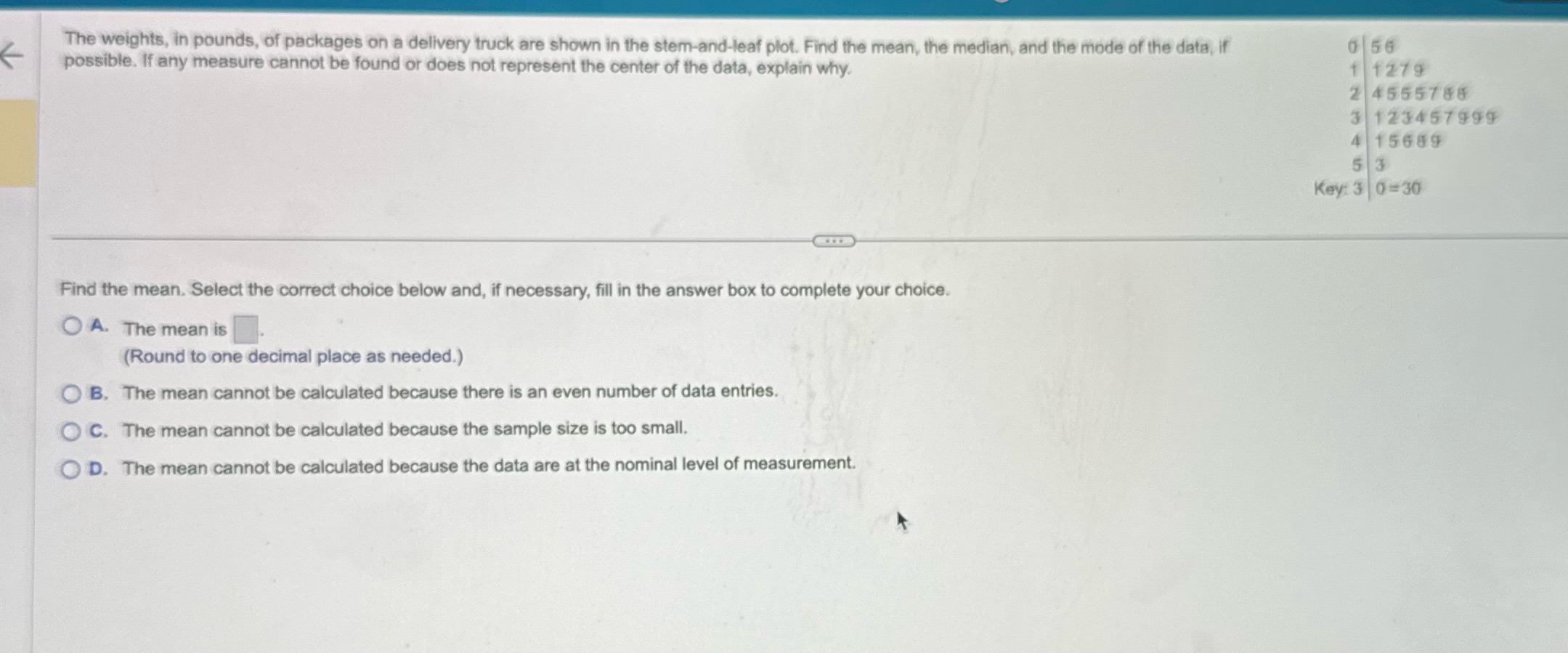 Solve The weights, in pounds, of packages on a