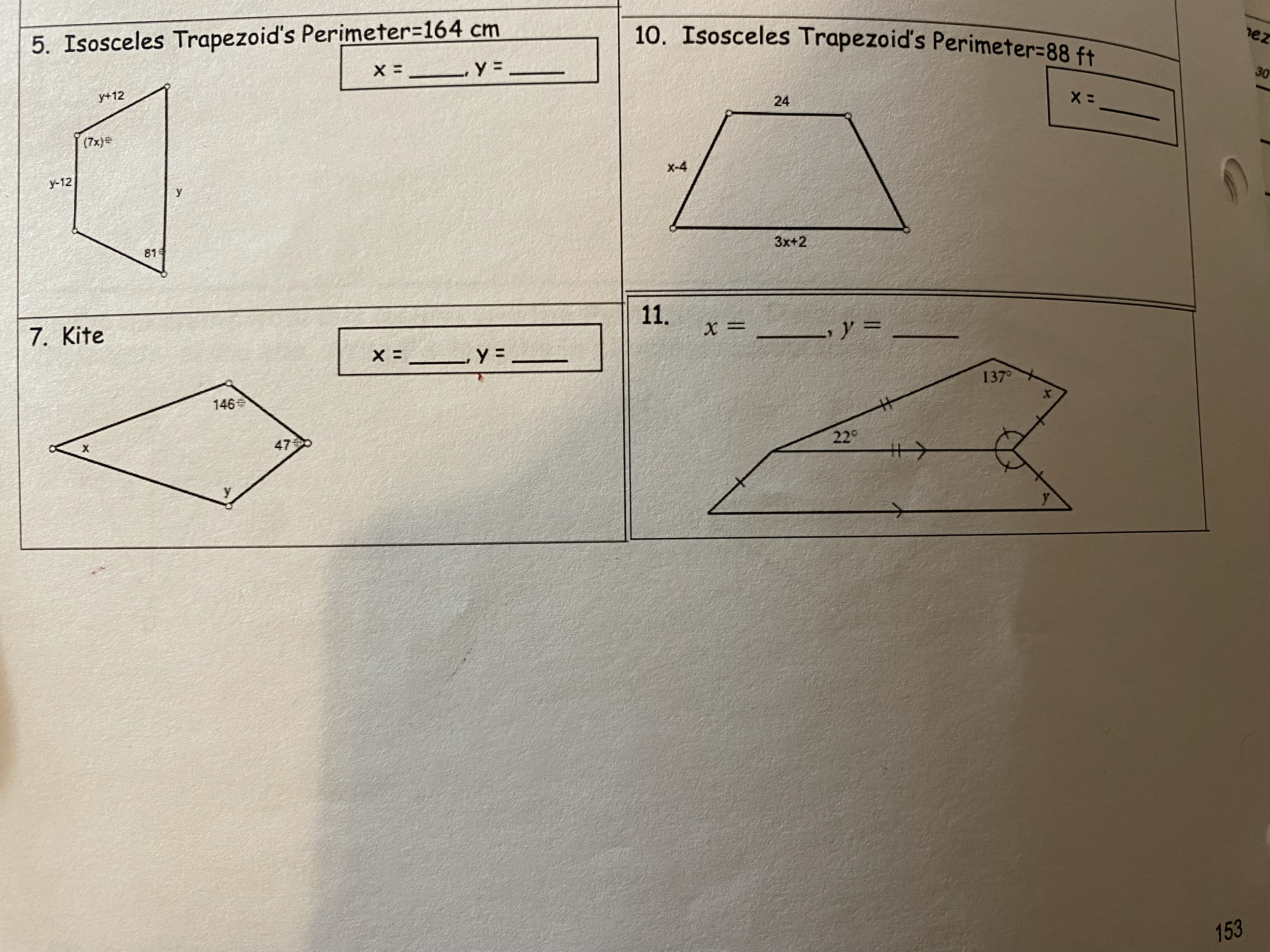 5. Isosceles Trapezoid's Perimeter=164 cm X