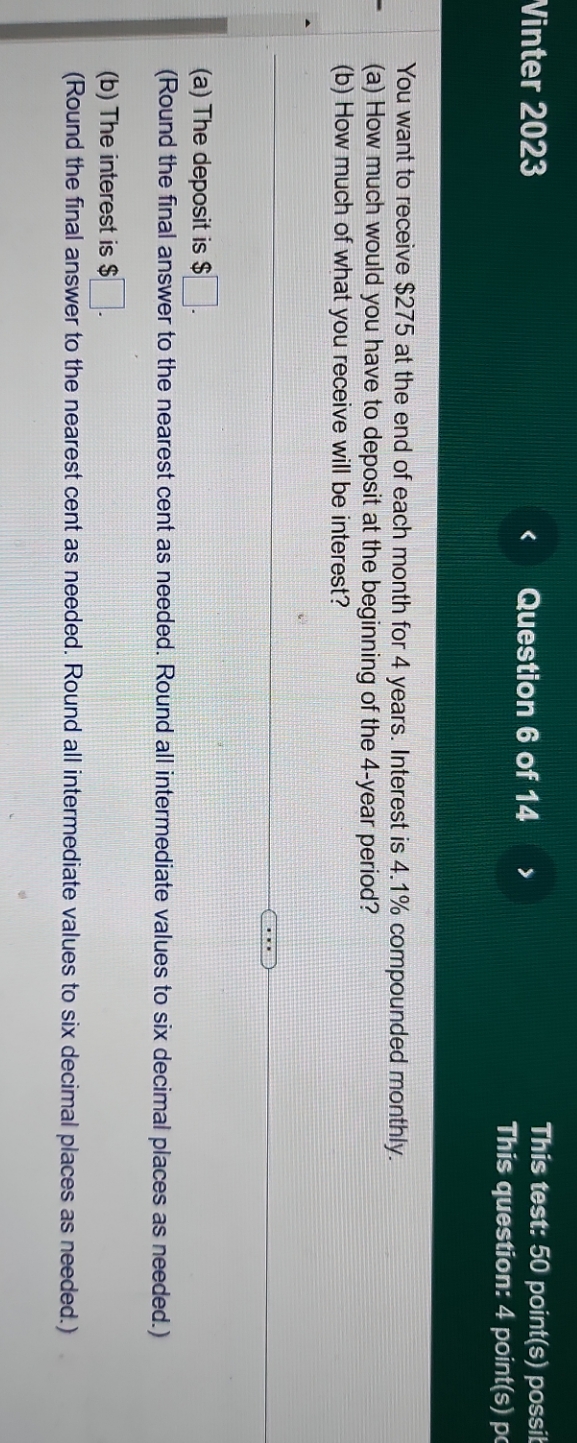 Vinter 2023 Question 6 of 14 This test: 50