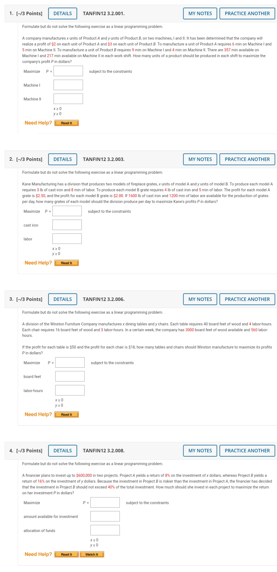 finite Math 200 Need help with problems 1 through