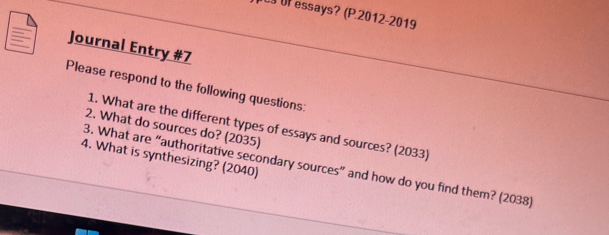 Of essays? (P.2012-2019 Journal Entry #7 Please