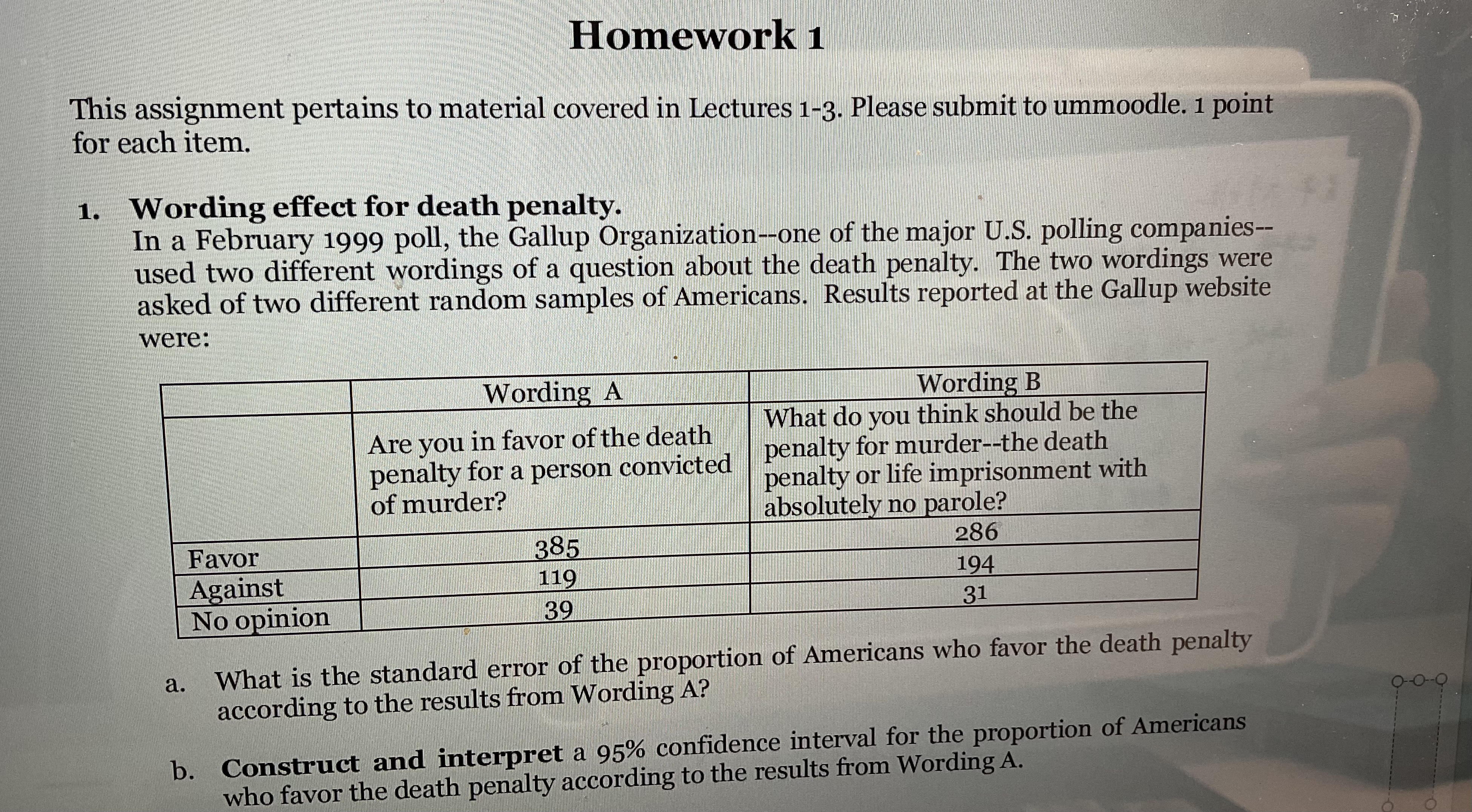 Homework 1 for each item. This assignment