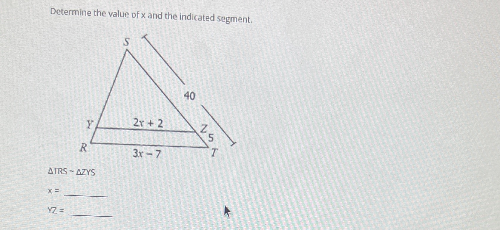 Determine the value of x and the indicated