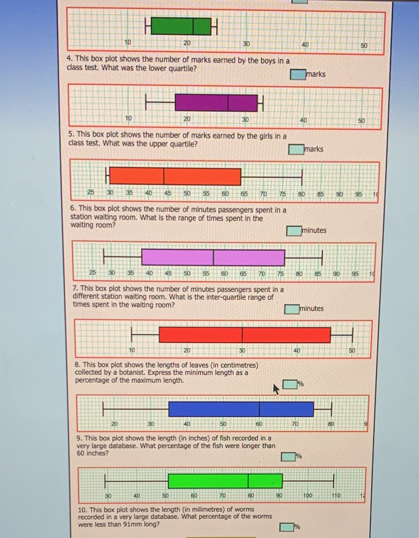 20 50 4. This box plot shows the number of marks