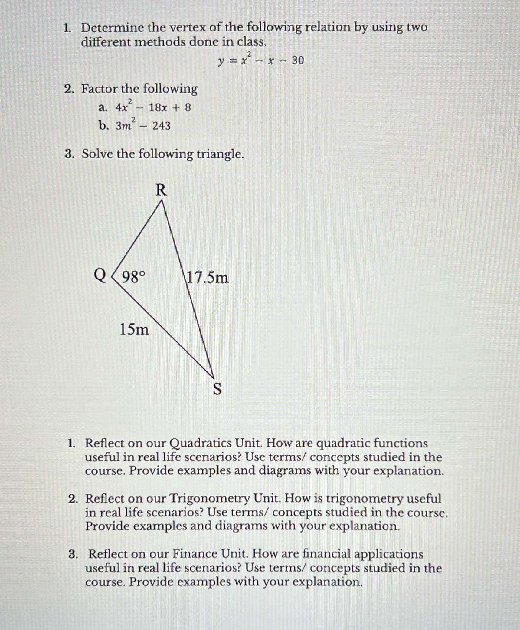 MCF3M- Culminating Task Please read it carefully
