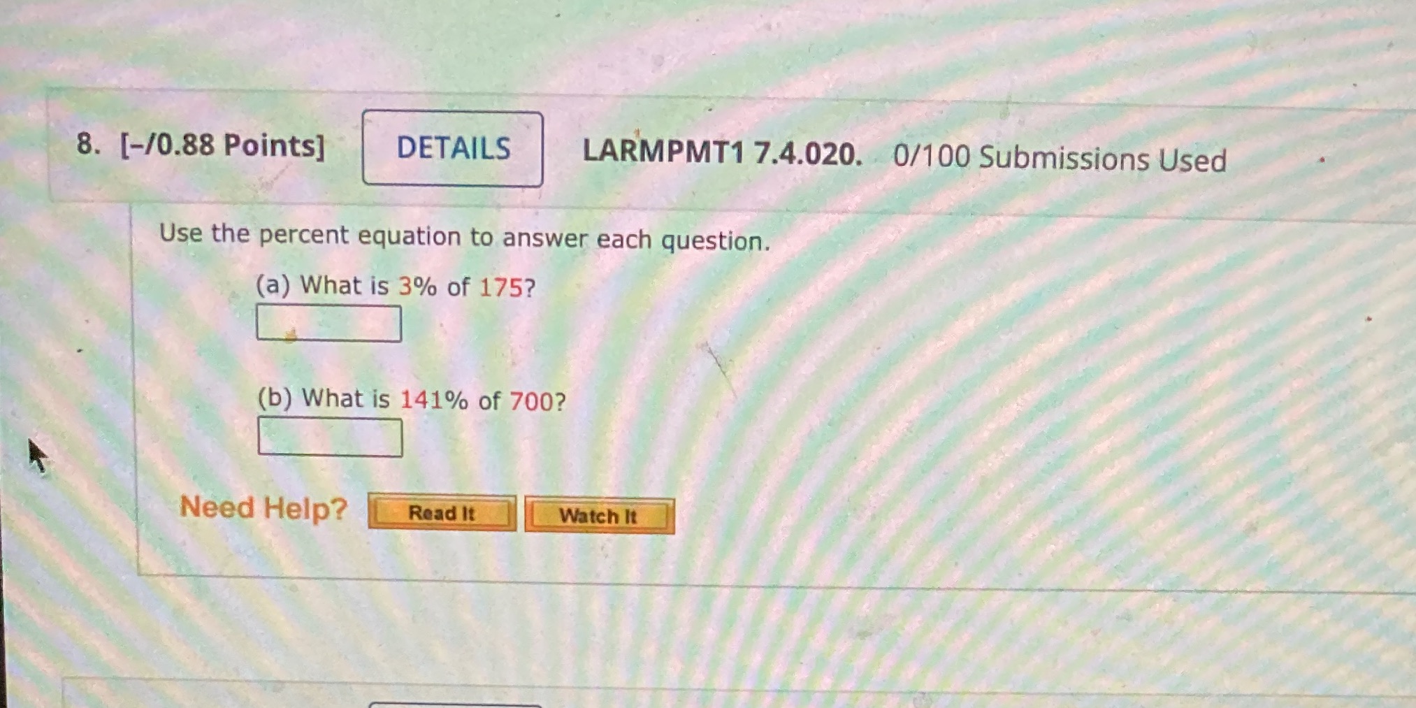 8. [-/0.88 Points] DETAILS LARMPMT1 7.4.020.