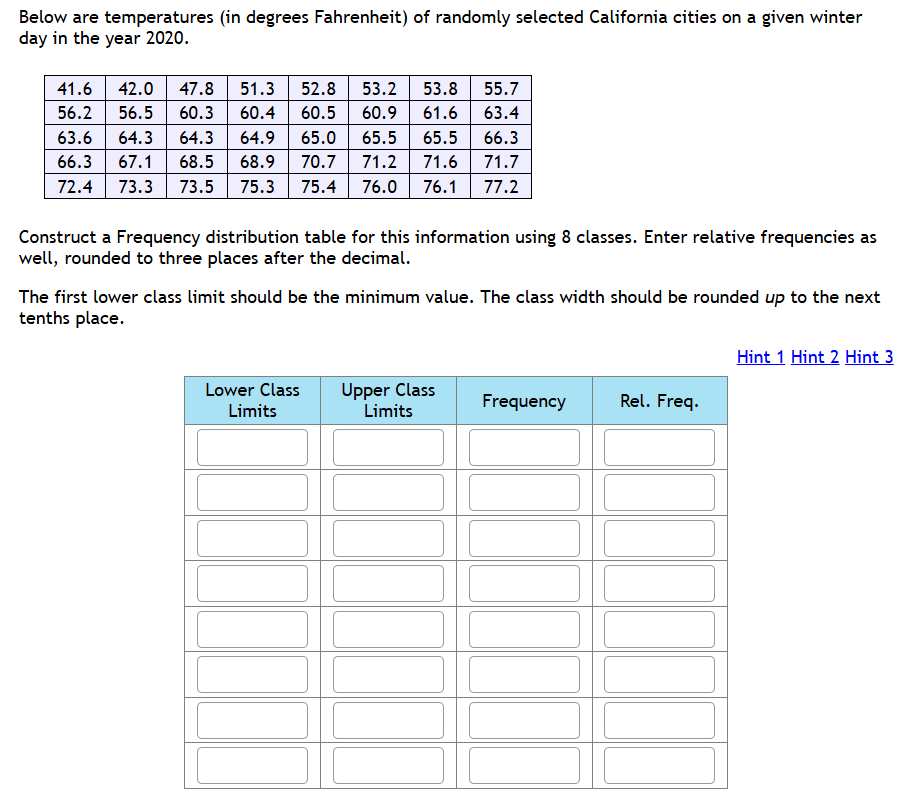 Below are temperatures (in degrees Fahrenheit) of