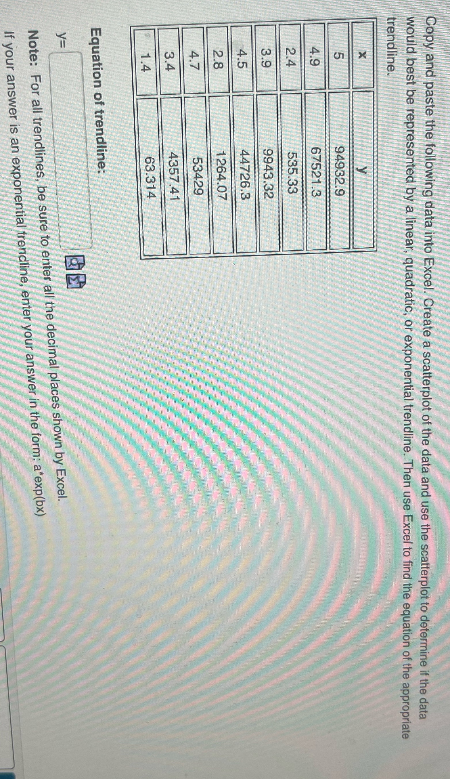 Copy and paste the following data into Excel.