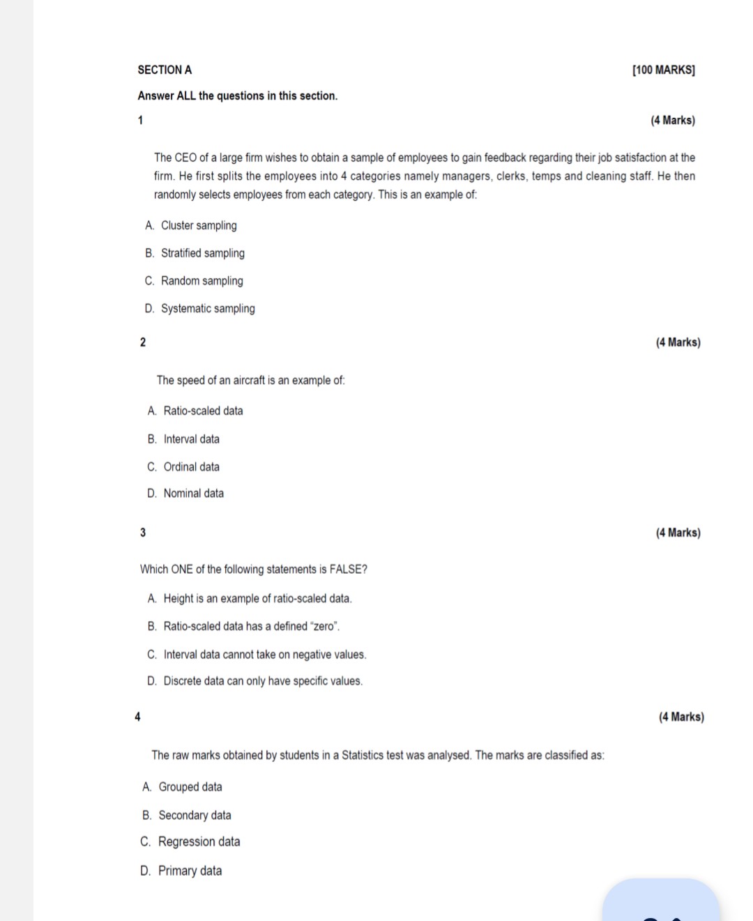 SECTION A Answer ALL the questions in this