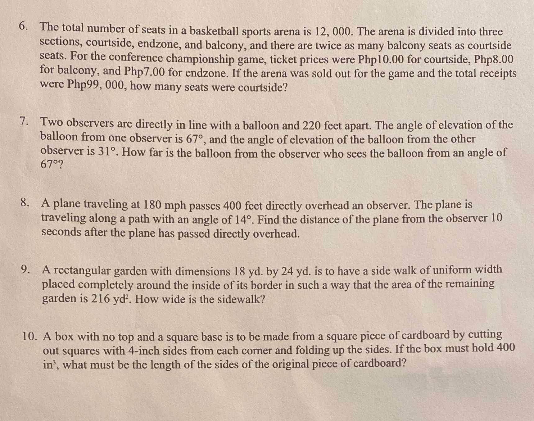 6. The total number of seats in a basketball