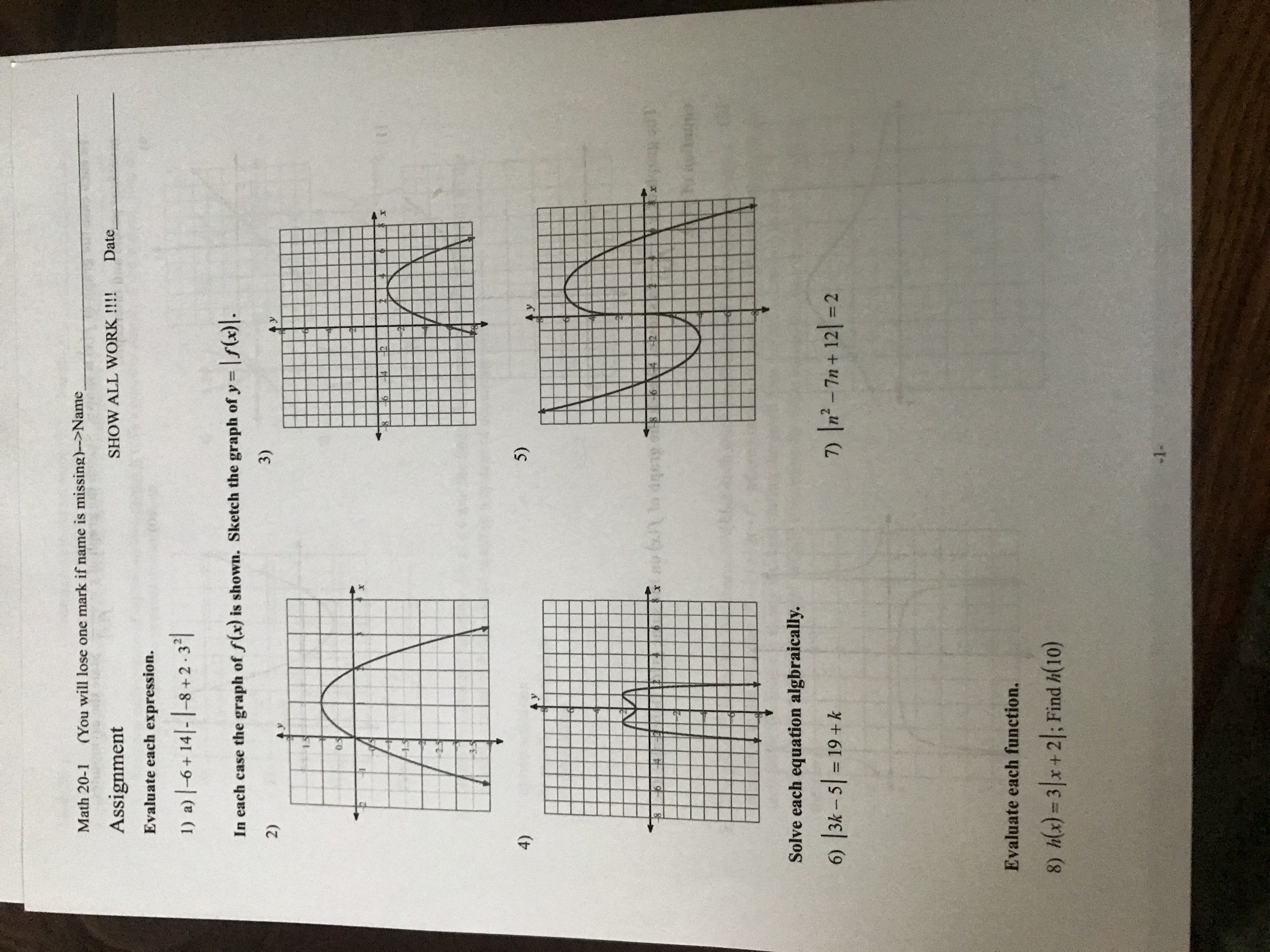 Need help on these questions Math 20-1 (You will