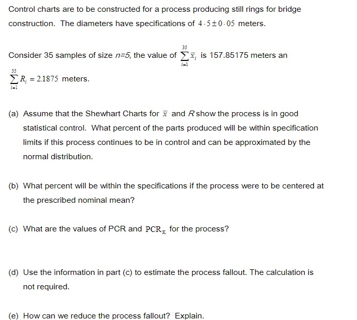 Control charts are to be constructed for a