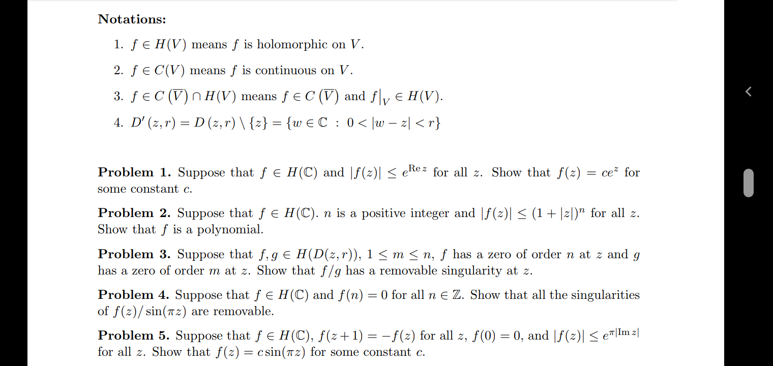 thank you advance Notations: 1. f E H (V) means f