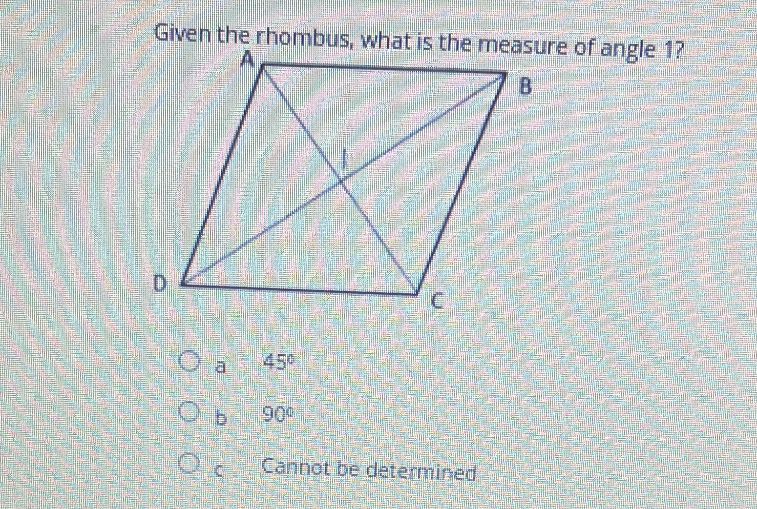 Given the rhombus, what is the measure of angle