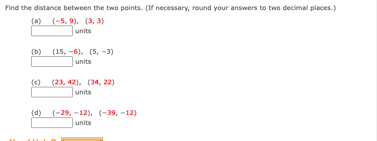 Find the distance between the two points. (If