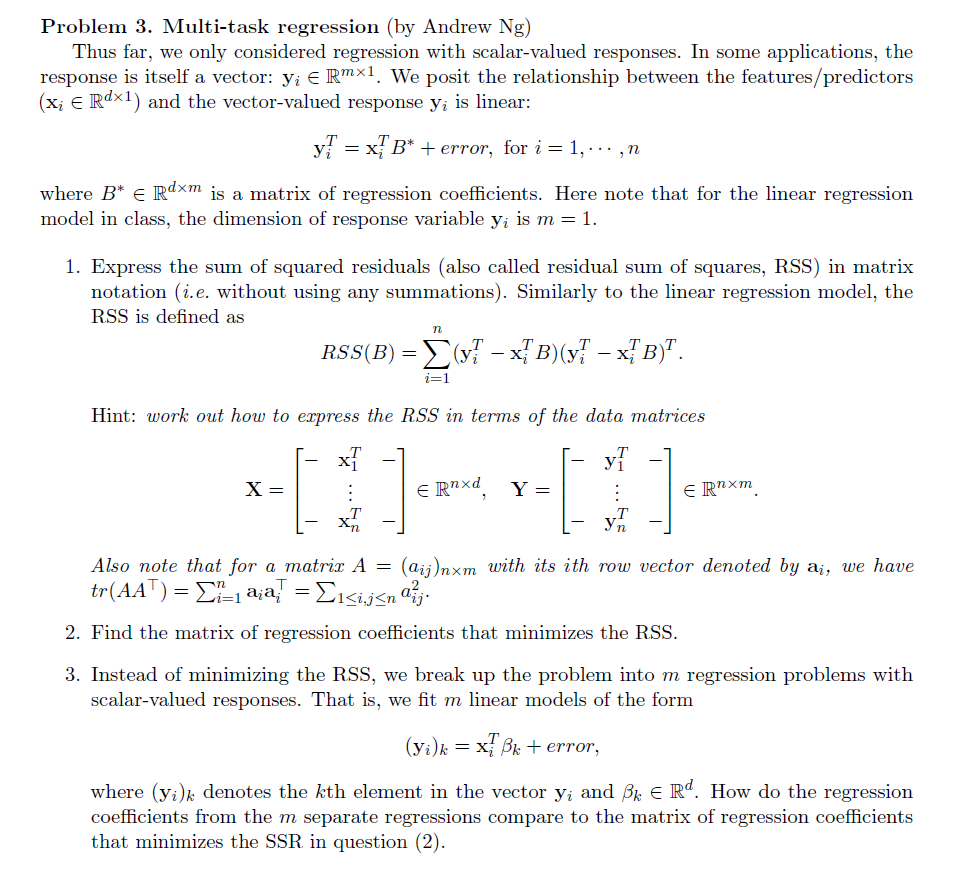 Problem 3. Multi-task regression (by Andrew Ng)