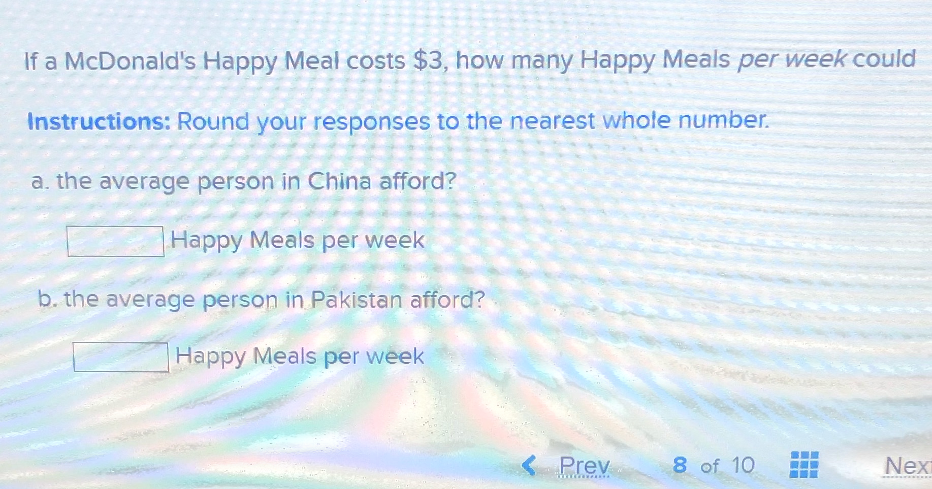 If a Mcdonald's Happy Meal costs $3, how