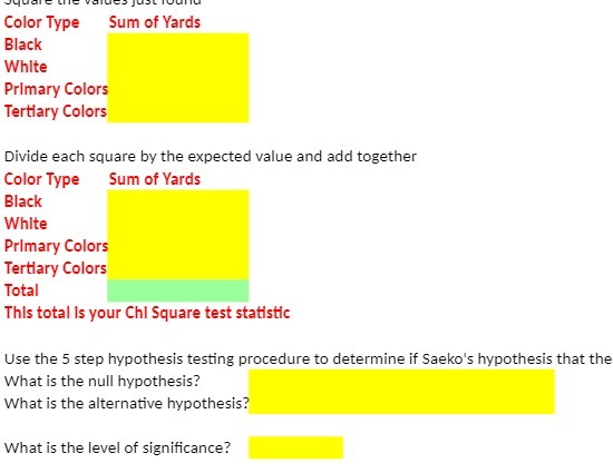 Color Type Sum of Yards Black White Primary