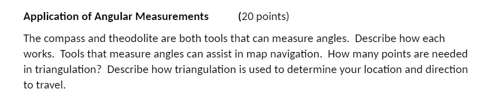 Application of Angular Measurements {20 points)