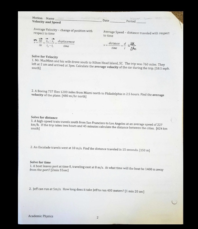 Please help with my physics homework Motion Name