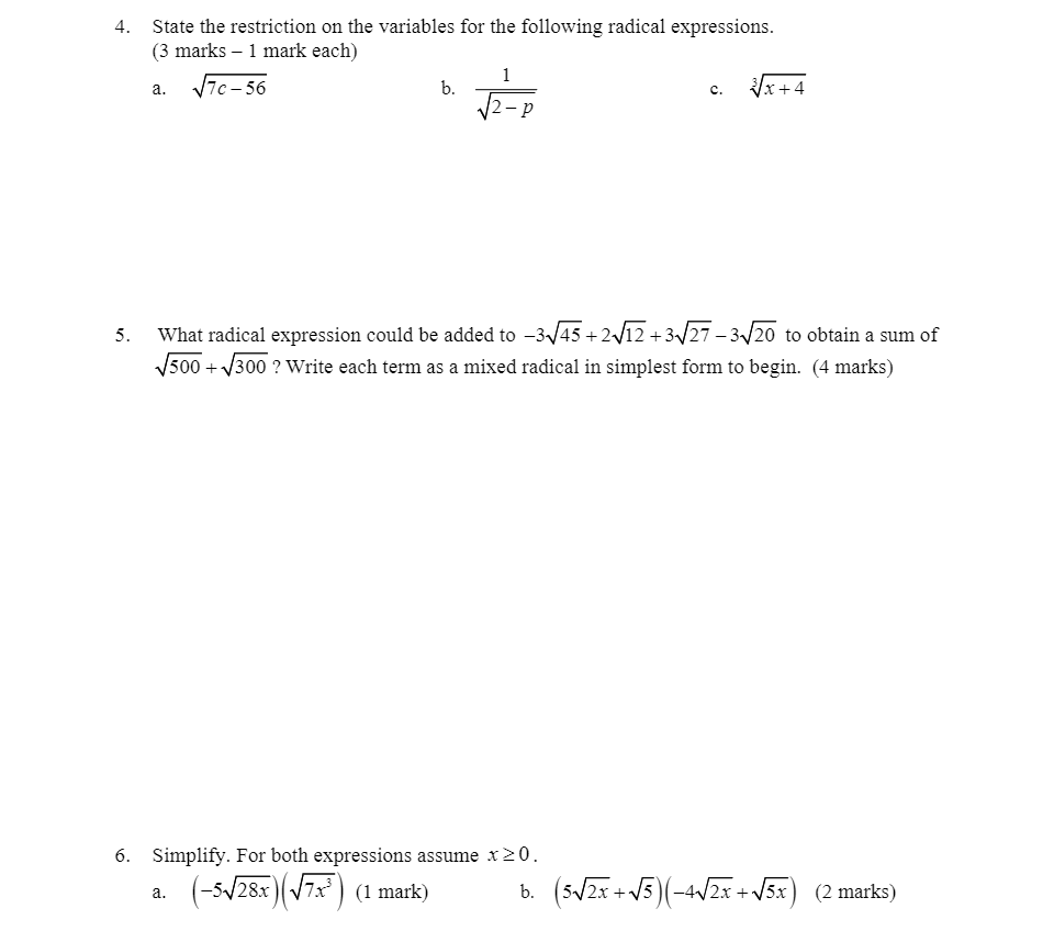 please help with the following on radicals 4.