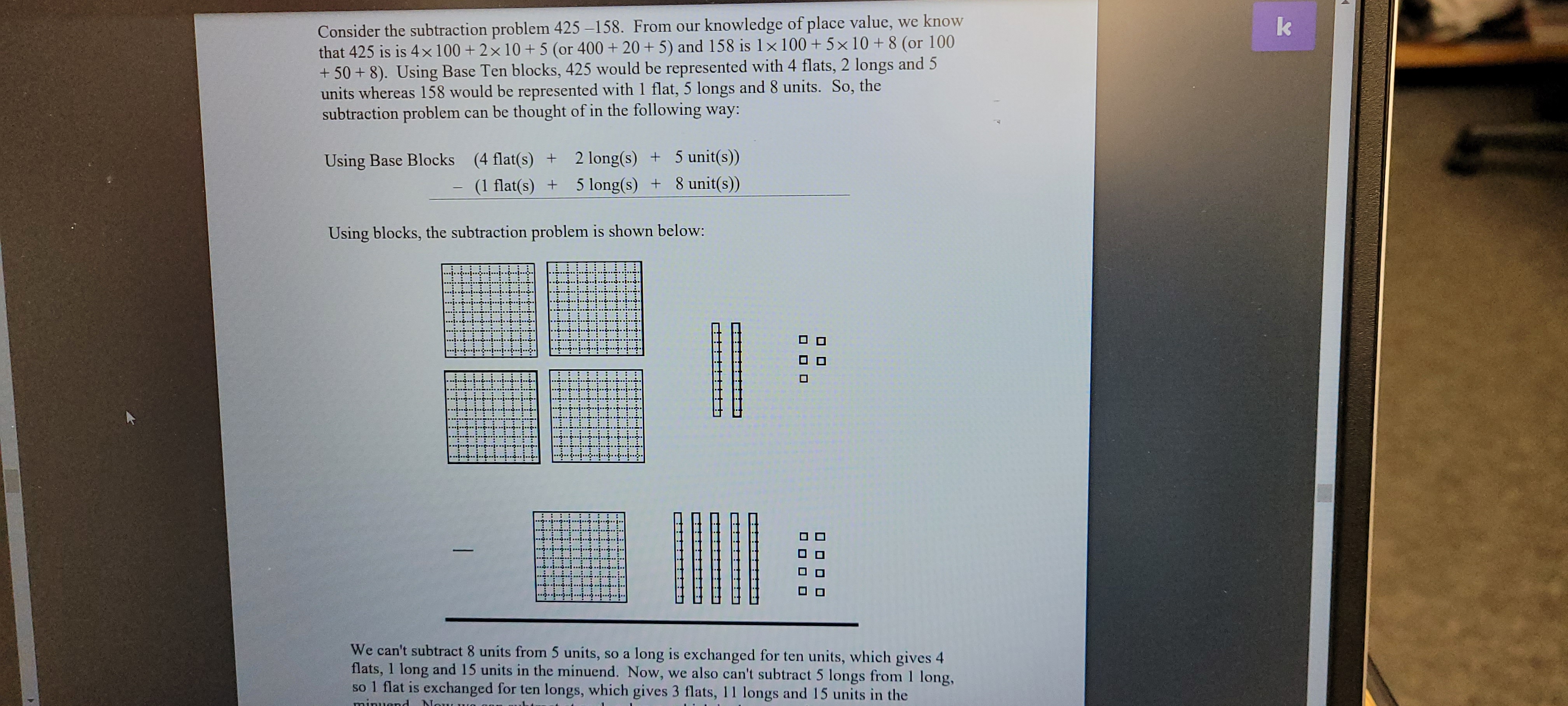 Find the answer to the following subtraction