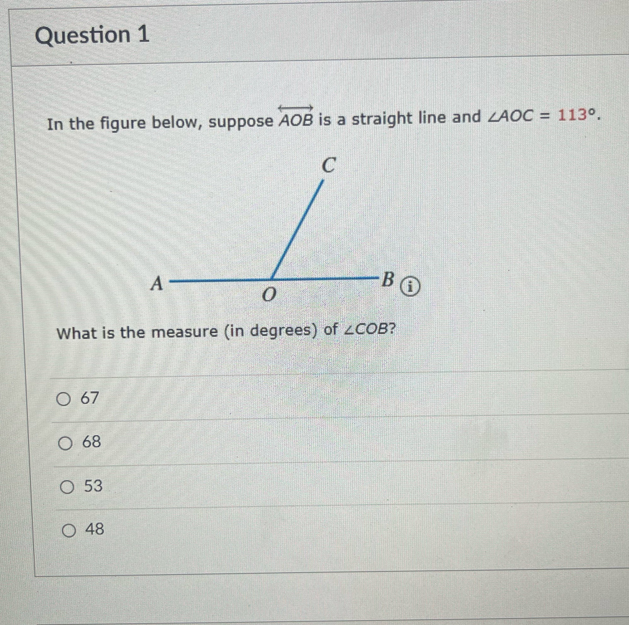 Question 1 In the figure below, suppose AOB is a