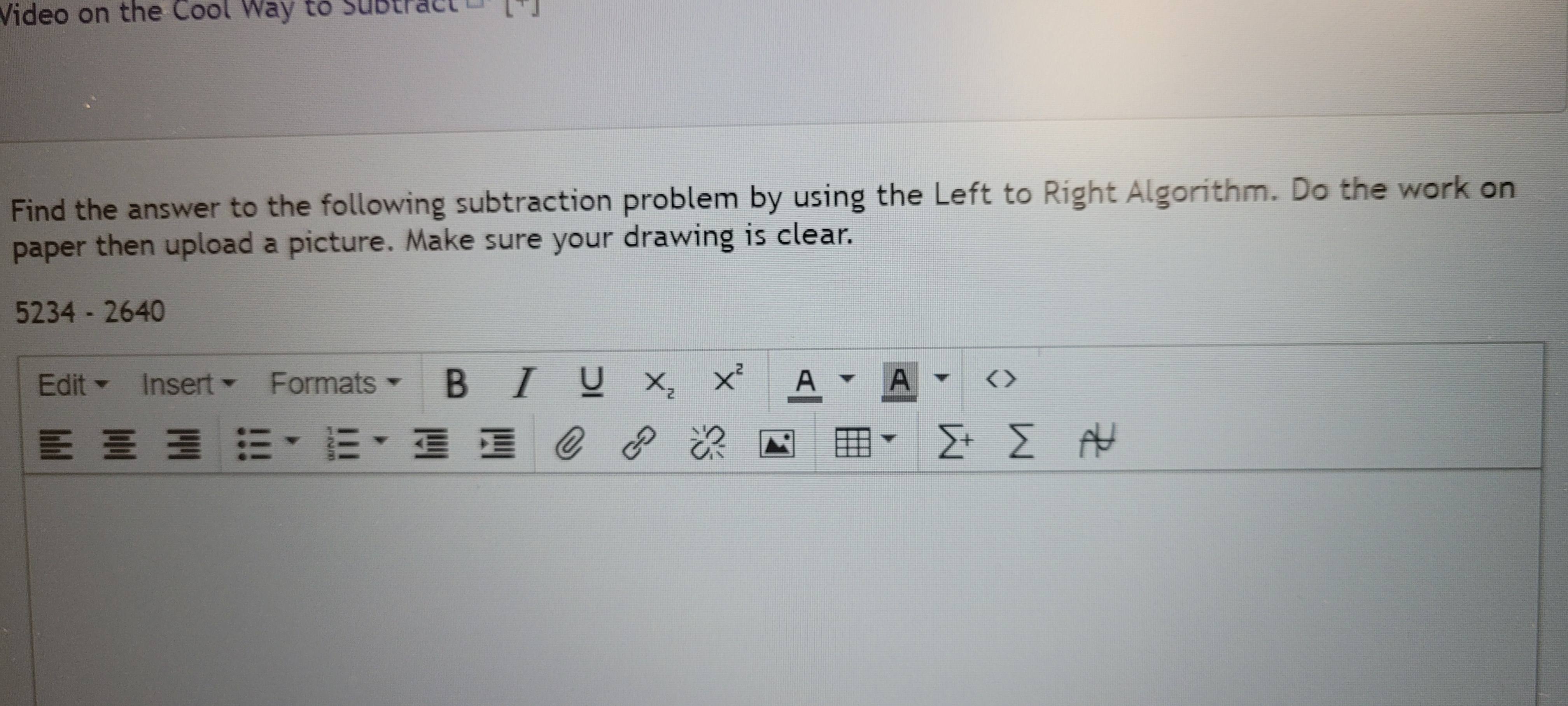 Find the answer to the following subtraction