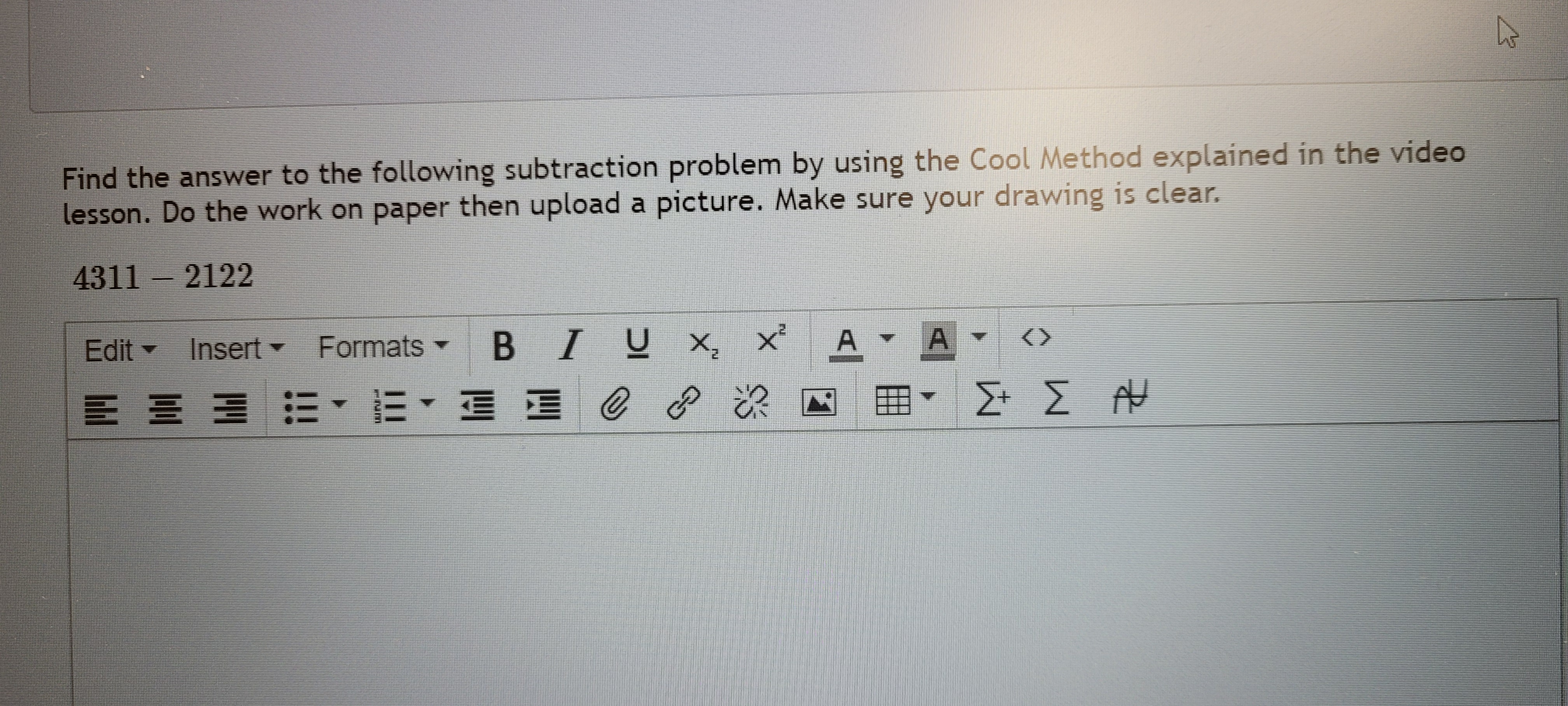 Find the answer to the following subtraction