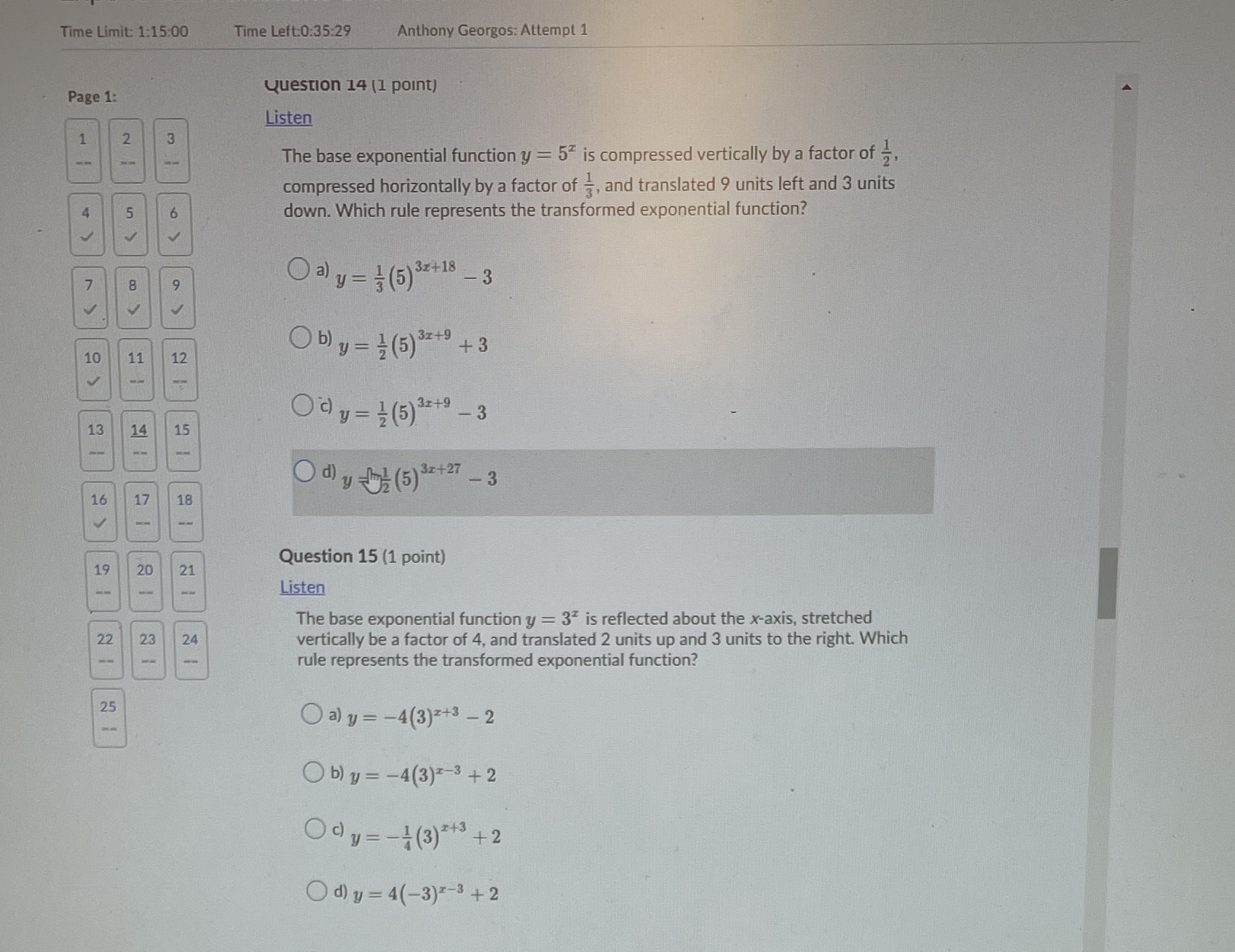 Only need answers Time Limit: 1:15:00 Time