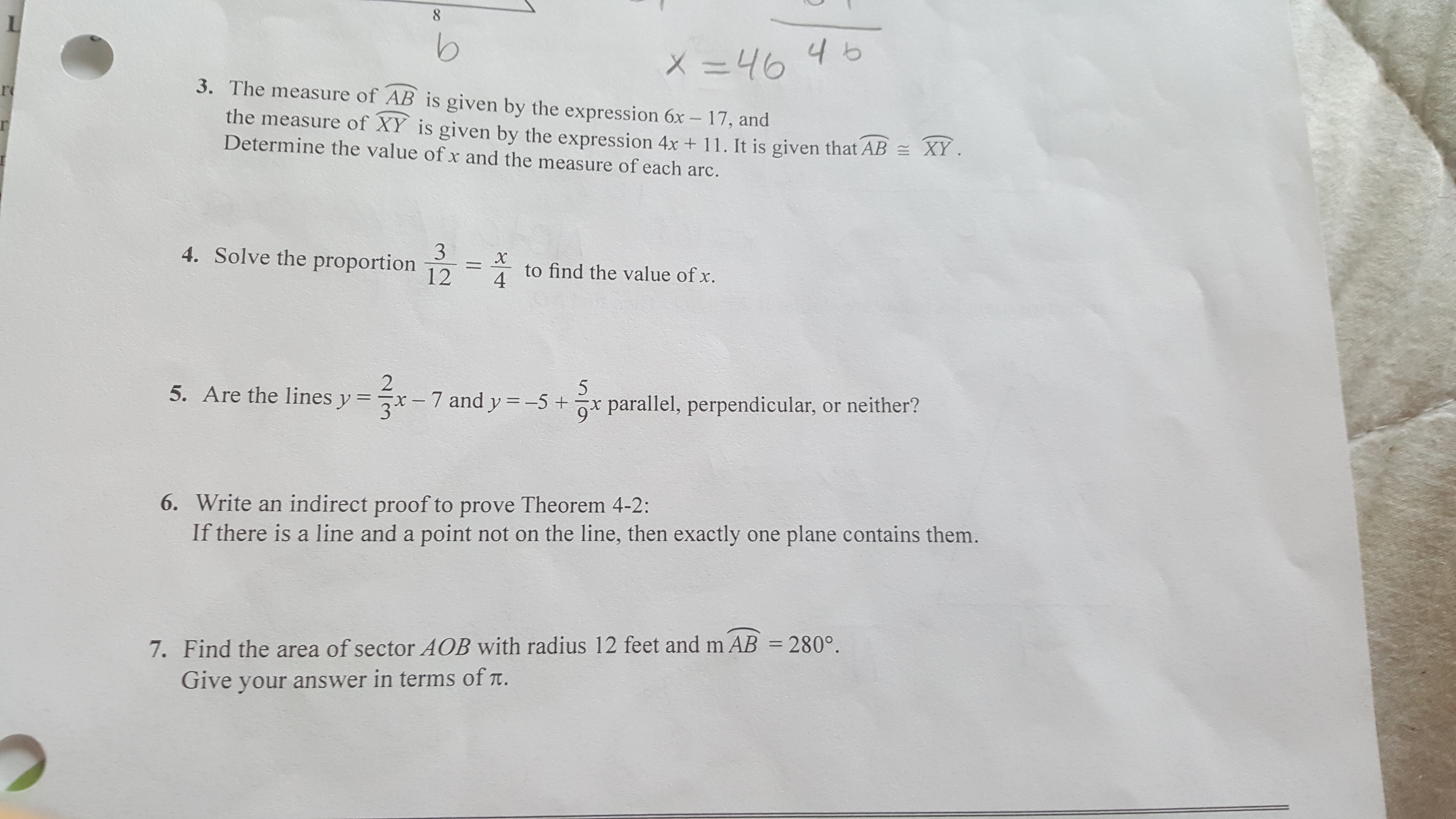 * = 46 4 6 3. The measure of AB is given by the