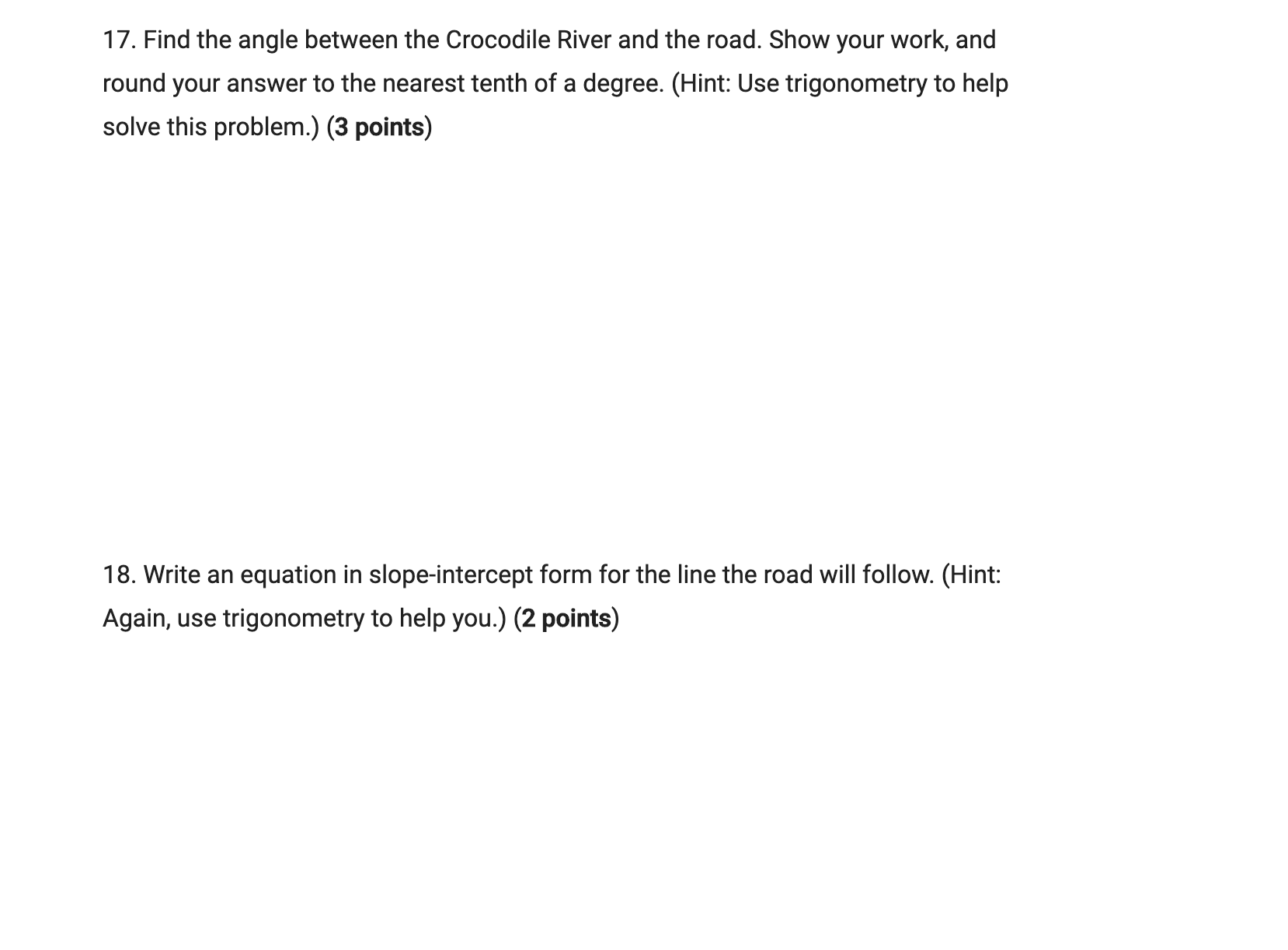 17. Find the angle between the Crocodile River