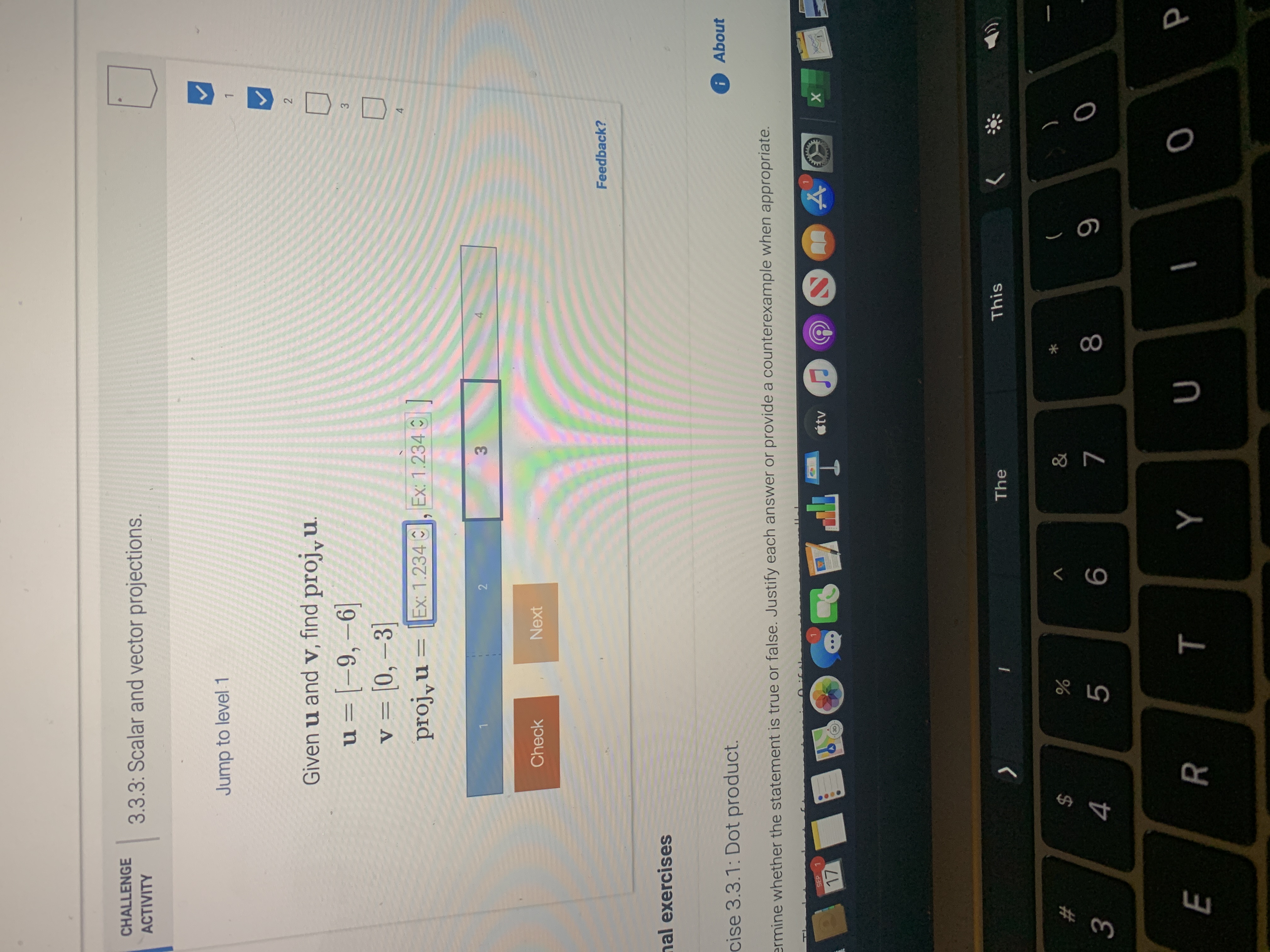 Given u and v find proj vU u = [-9,-6] v = [0,-3]