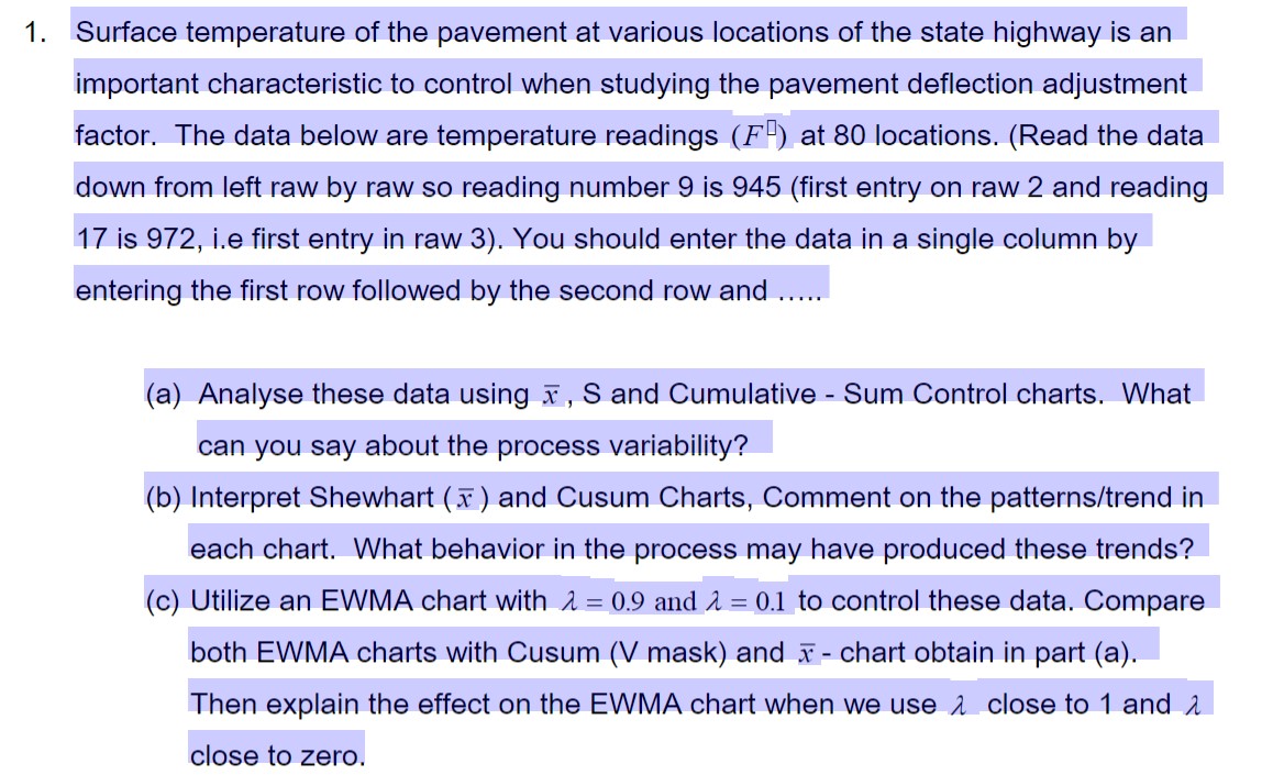 1. Surface temperature of the pavement at various