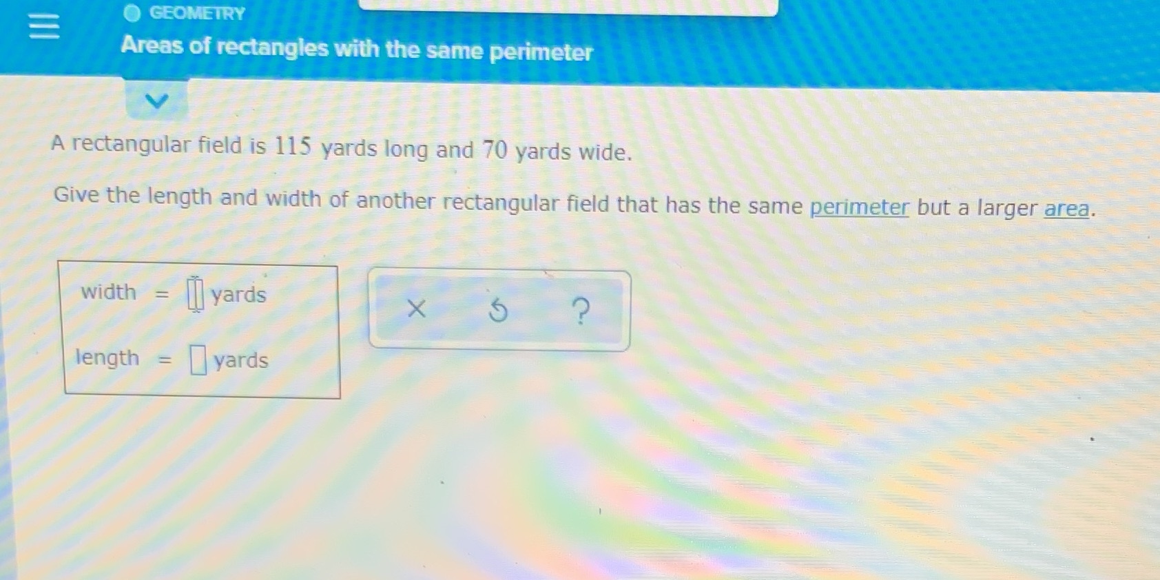 O GEOMETRY Areas of rectangles with the same