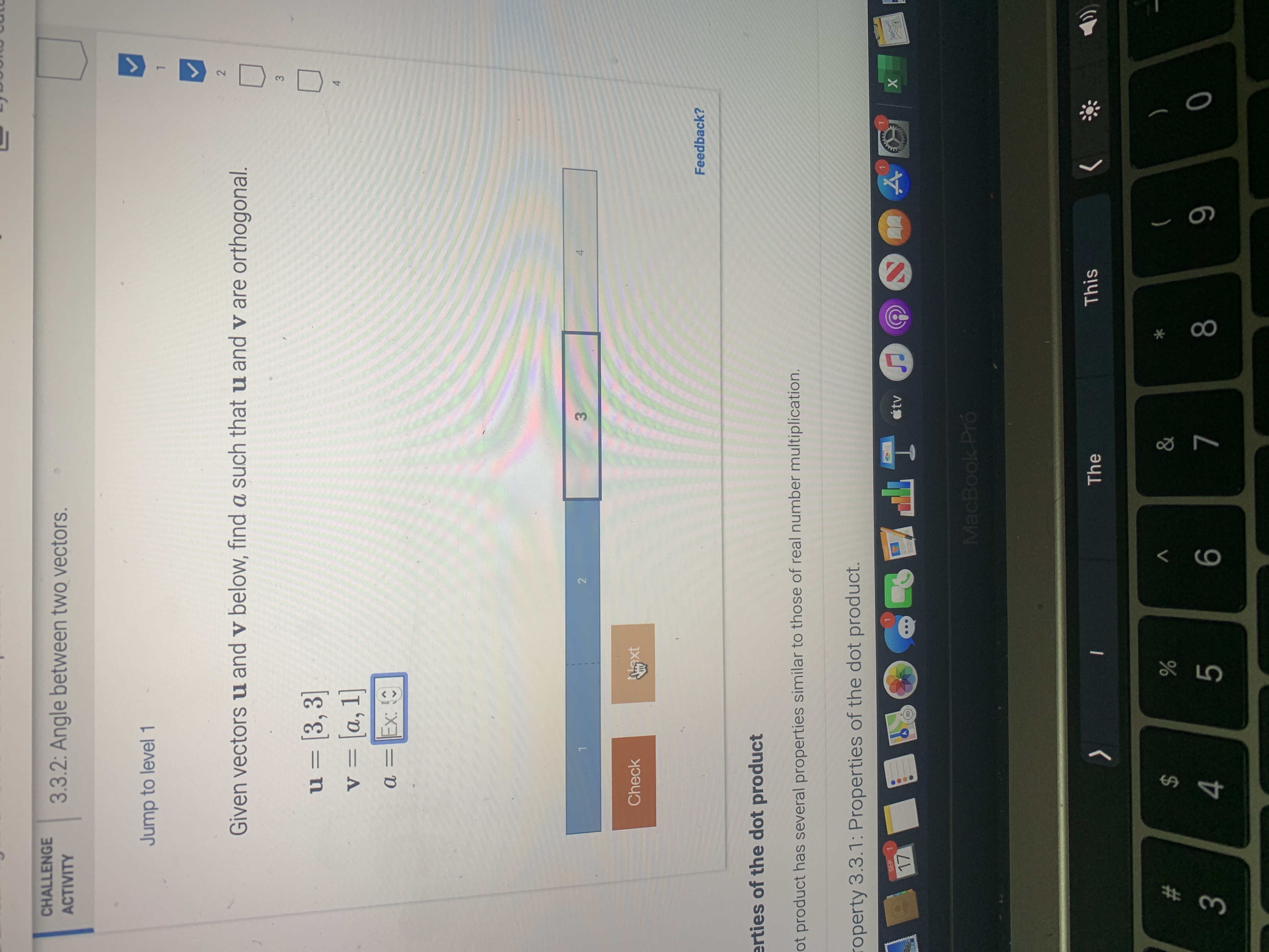 Given vectors u and v below, find a such that u