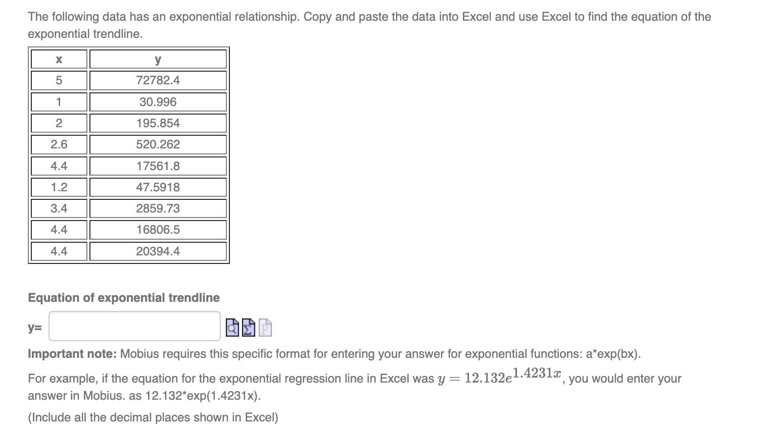 The following data has a quadratic relationship.