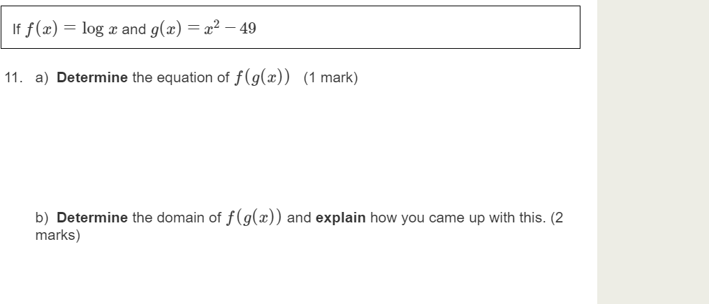 If f(a':) : log :1: and g(:c) : m2 49 11. 3)