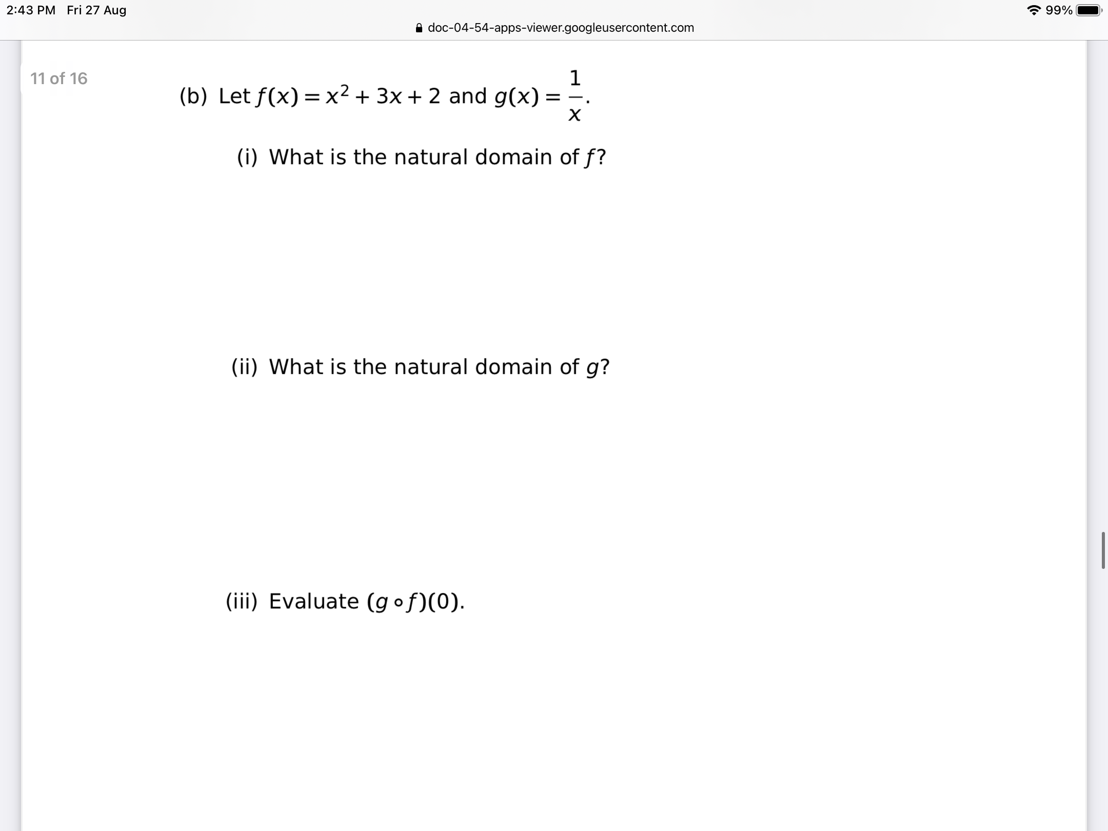Question 2:43 PM Fri 27 Aug 99%