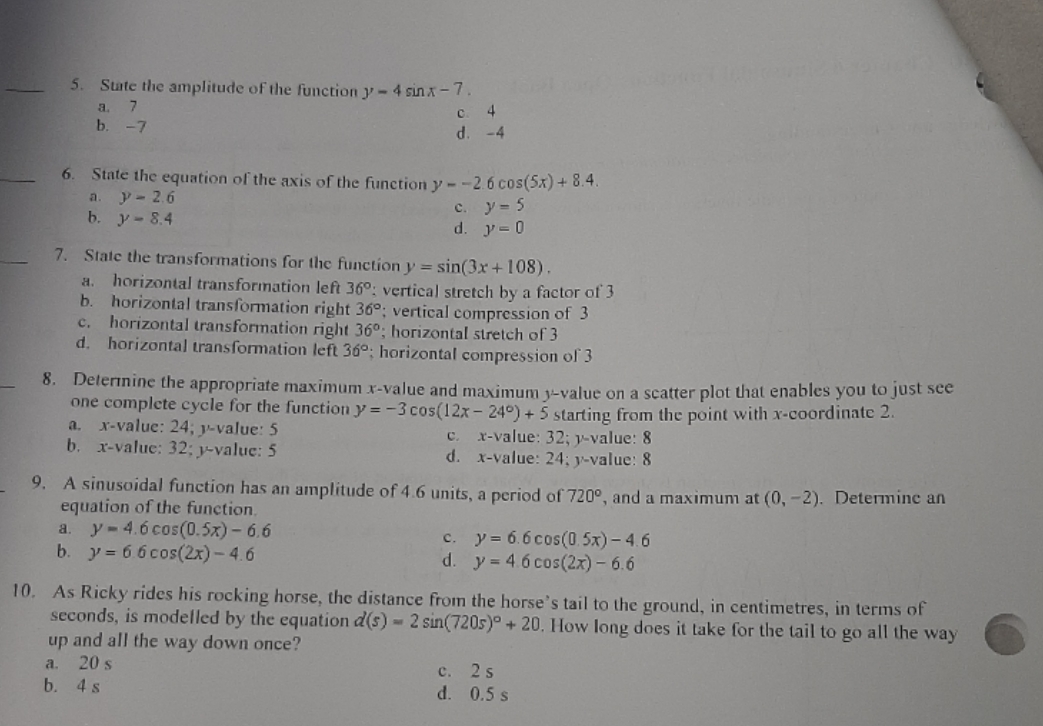 Finish the multiple choice 5. Suite the amplitude