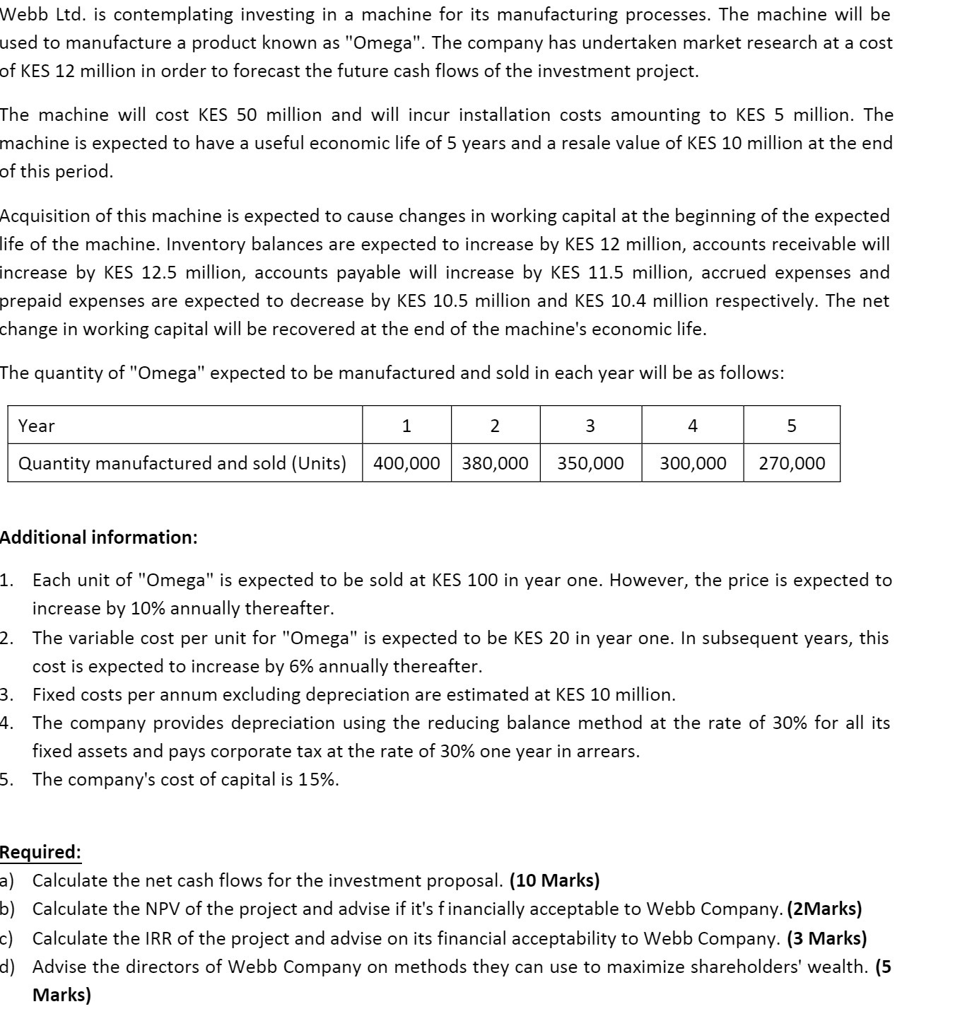 Webb Ltd. is contemplating investing in a machine