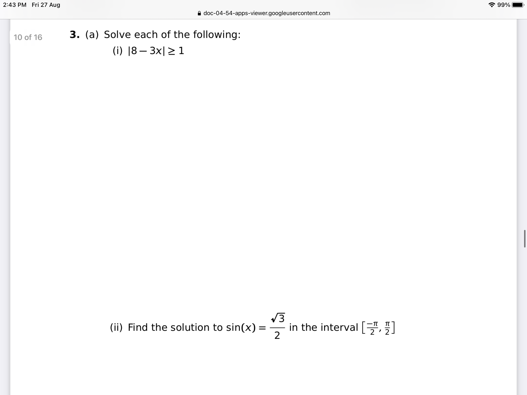 Question 2:43 PM Fri 27 Aug 99%